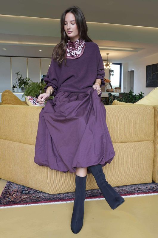 Paloma Bubble Hem Midi Skirt Damson